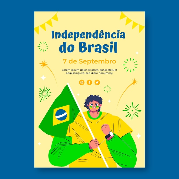 Плоский вертикальный шаблон плаката для празднования Дня независимости Бразилии