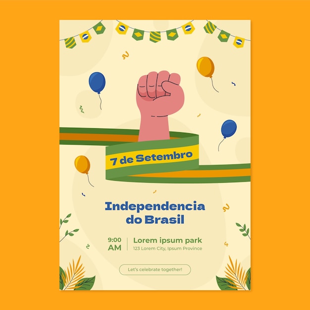 Плоский вертикальный шаблон плаката для празднования дня независимости Бразилии