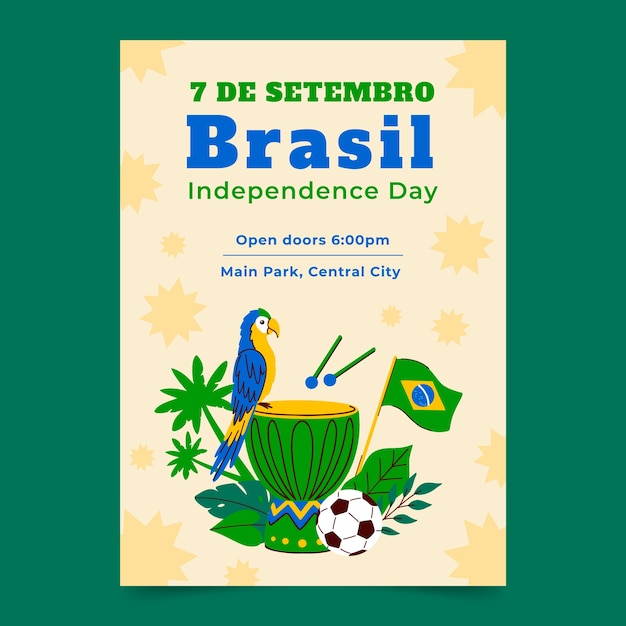 Flat vertical poster template for brazilian independence day celebration