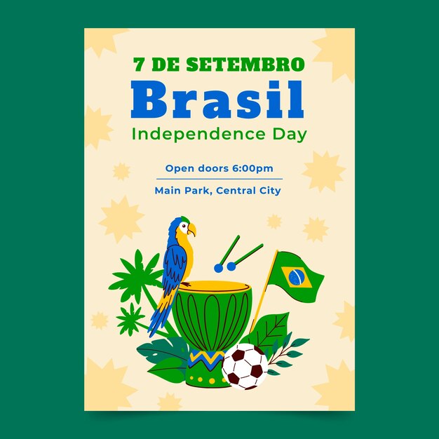 Плоский вертикальный шаблон плаката для празднования дня независимости Бразилии