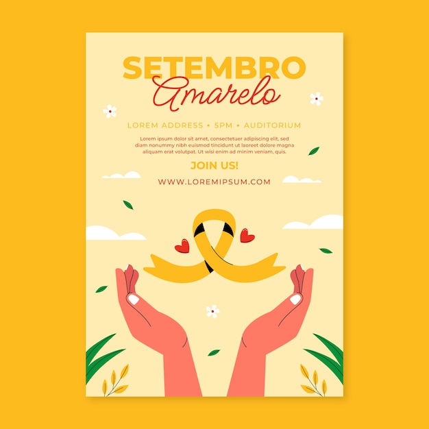 Flat vertical poster template for brazilian suicide prevention month awareness