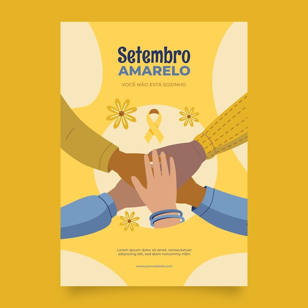 Modello di poster verticale piatto per la consapevolezza del mese brasiliano di prevenzione del suicidio