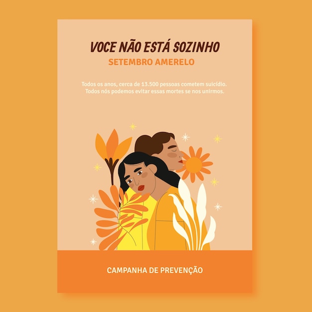 Flat vertical poster template for brazilian suicide prevention month awareness