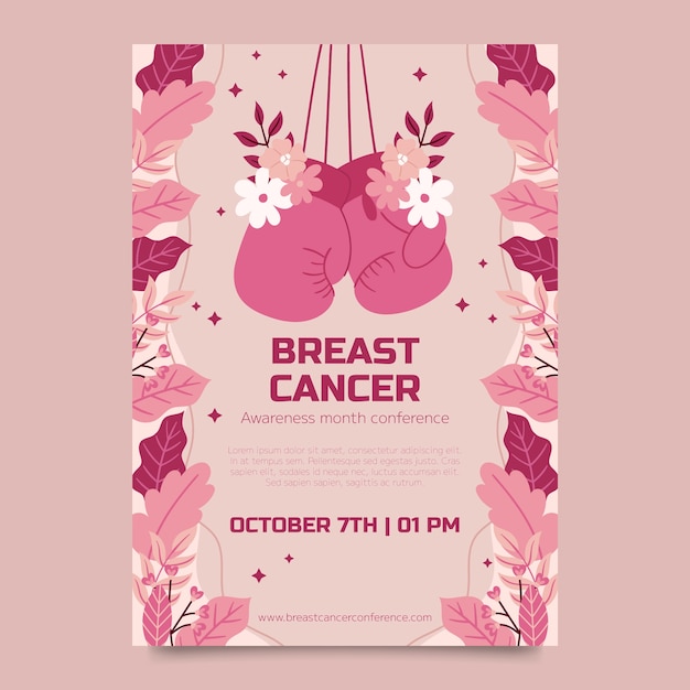 Free vector flat vertical poster template for breast cancer awareness month