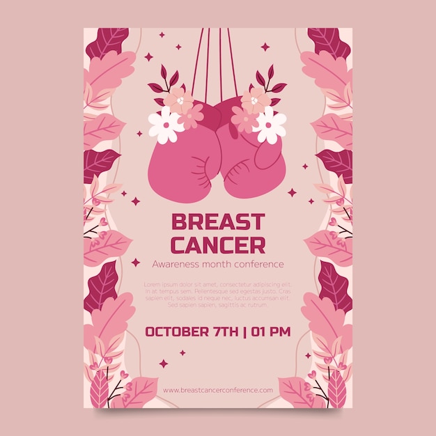 Free vector flat vertical poster template for breast cancer awareness month