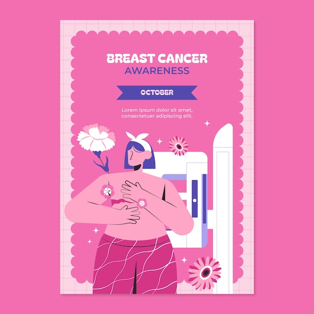 Flat vertical poster template for breast cancer awareness month