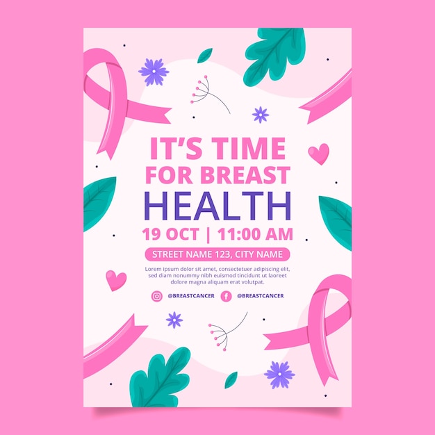 Free vector flat vertical poster template for breast cancer awareness month