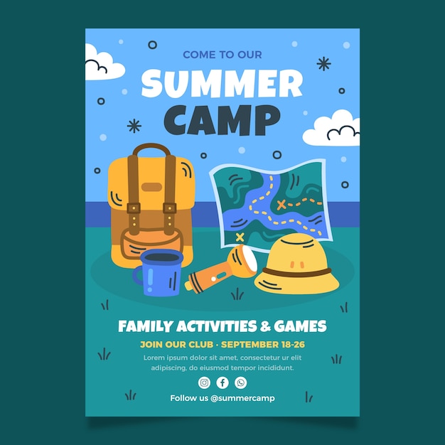 Free vector flat vertical poster template for camping adventure