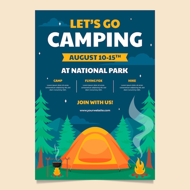 Free vector flat vertical poster template for camping