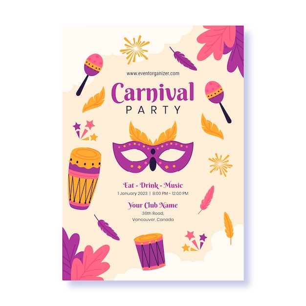 Free vector flat vertical poster template for carnival celebration