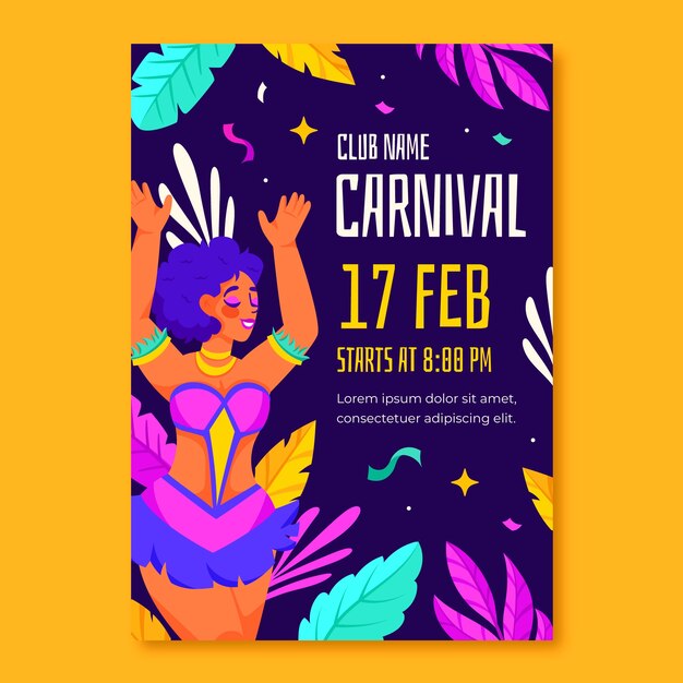 Flat vertical poster template for carnival party celebration