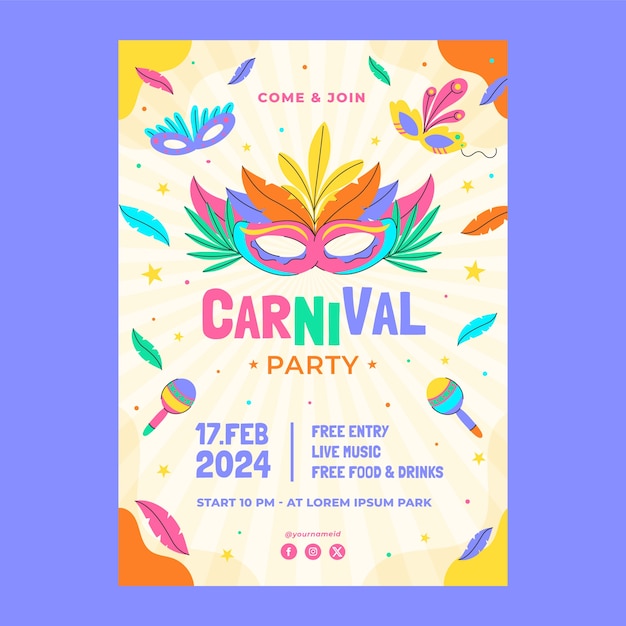 Free vector flat vertical poster template for carnival party