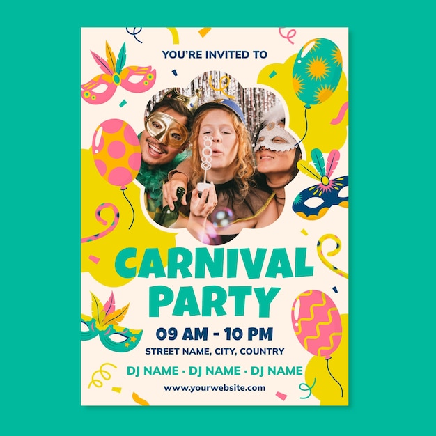 Free vector flat vertical poster template for carnival party