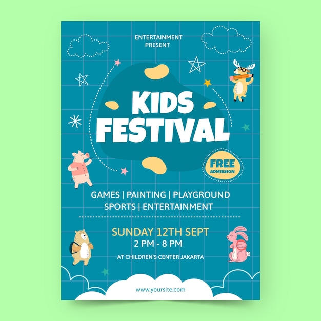 Flat vertical poster template for children