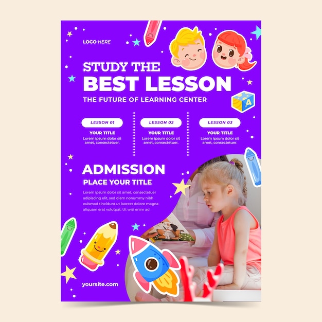 Flat vertical poster template for children