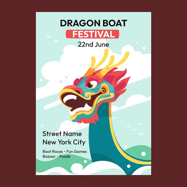 Free vector flat vertical poster template for chinese dragon boat festival celebration