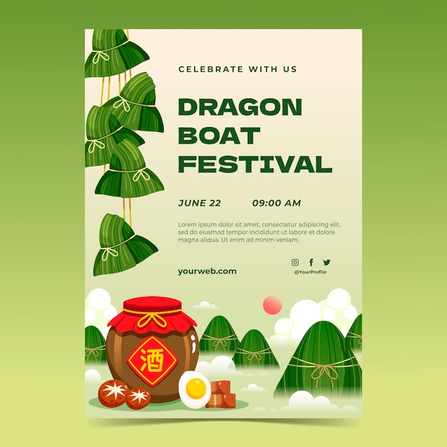 Free vector flat vertical poster template for chinese dragon boat festival celebration