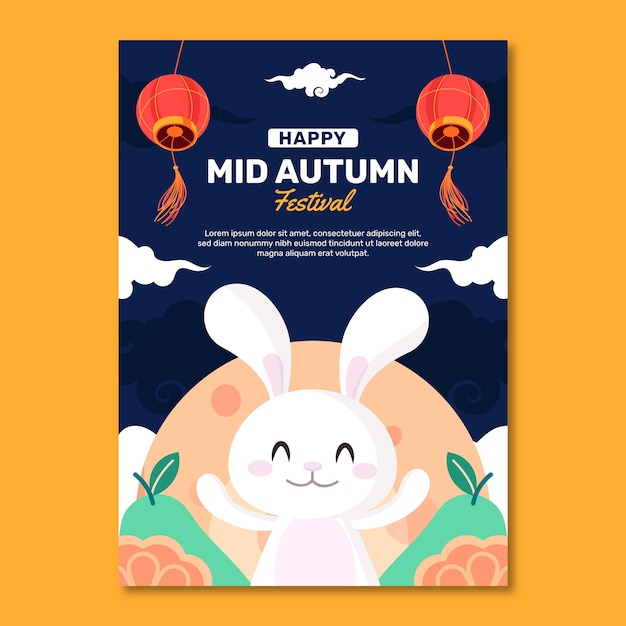 Flat vertical poster template for chinese mid-autumn festival celebration