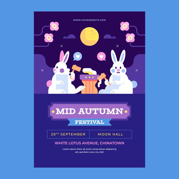 Flat vertical poster template for chinese mid-autumn festival celebration