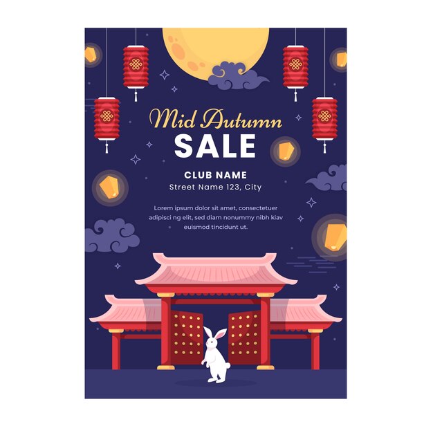 Flat vertical poster template for chinese mid-autumn festival celebration