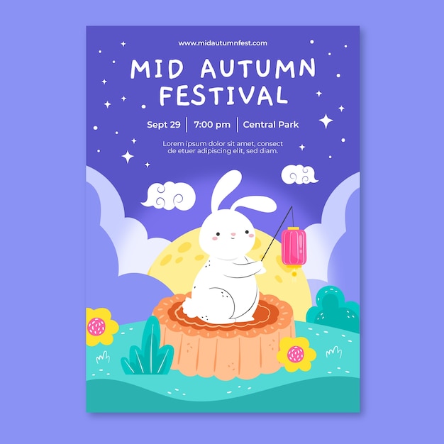 Free vector flat vertical poster template for chinese mid-autumn festival celebration