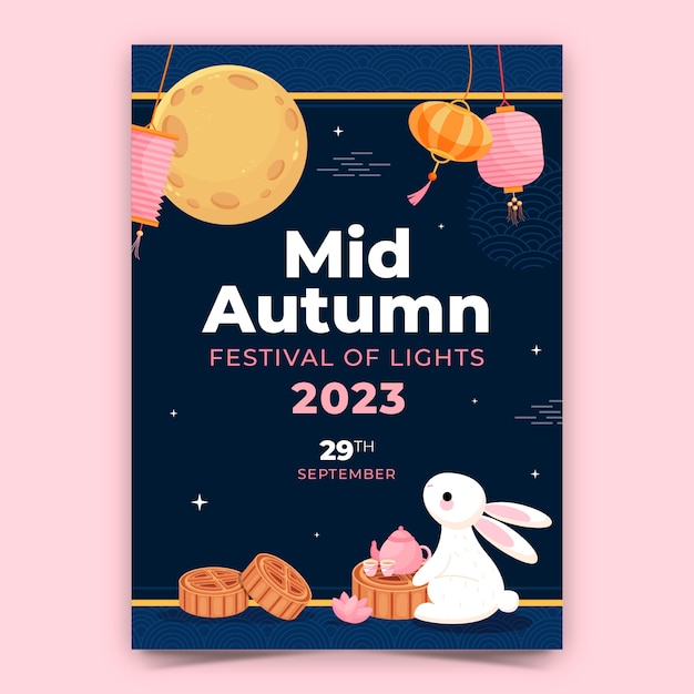 Free vector flat vertical poster template for chinese mid-autumn festival celebration