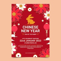 Flat vertical poster template for chinese new year celebration