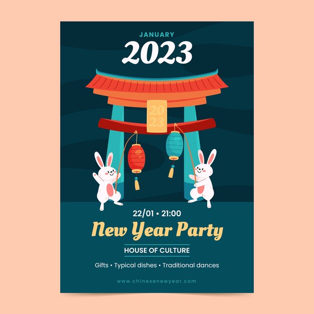 Flat vertical poster template for chinese new year celebration