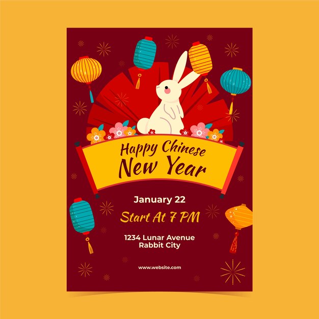 flat vertical poster template for chinese new year celebration