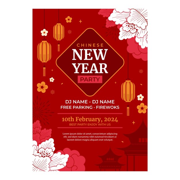 flat vertical poster template for chinese new year festival