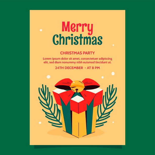 Flat vertical poster template for christmas season with present and bow