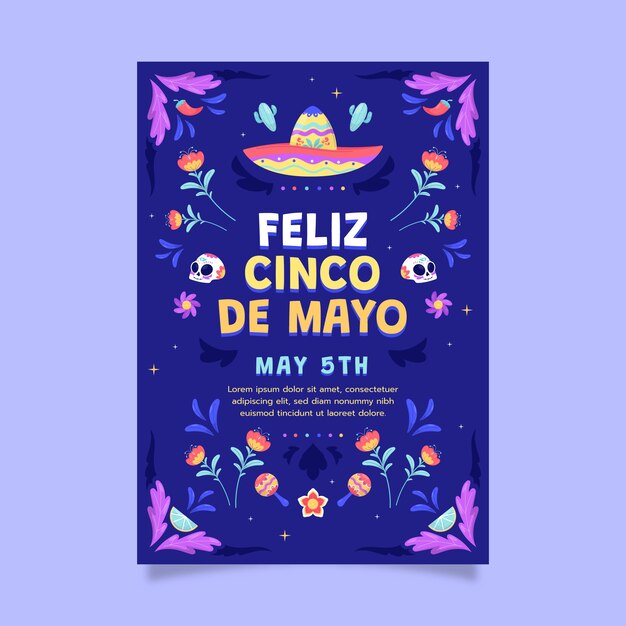 Cinco de Mayo 축하를 위한 평면 수직 포스터 템플릿