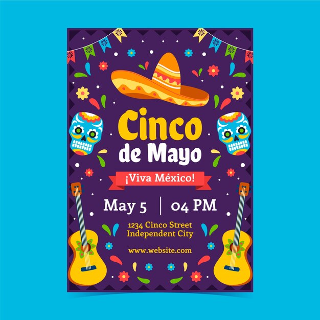 Flat vertical poster template for cinco de mayo celebration