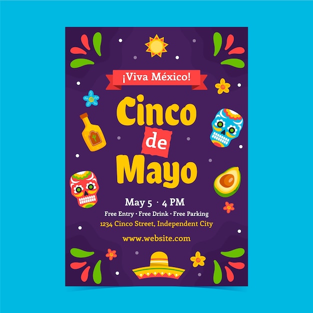 Cinco de Mayo 축하를 위한 평면 수직 포스터 템플릿