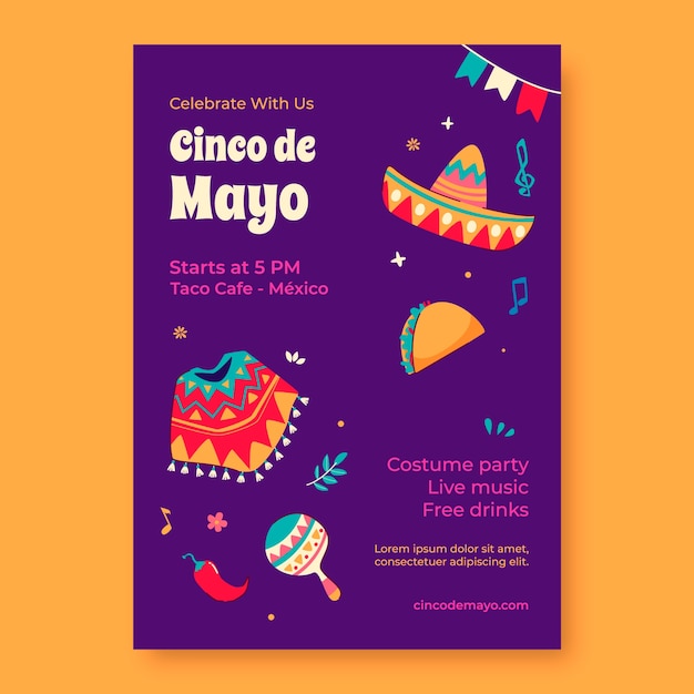 Flat vertical poster template for cinco de mayo celebration