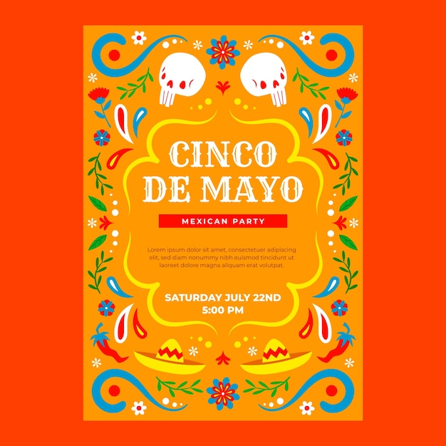 Flat vertical poster template for cinco de mayo celebration