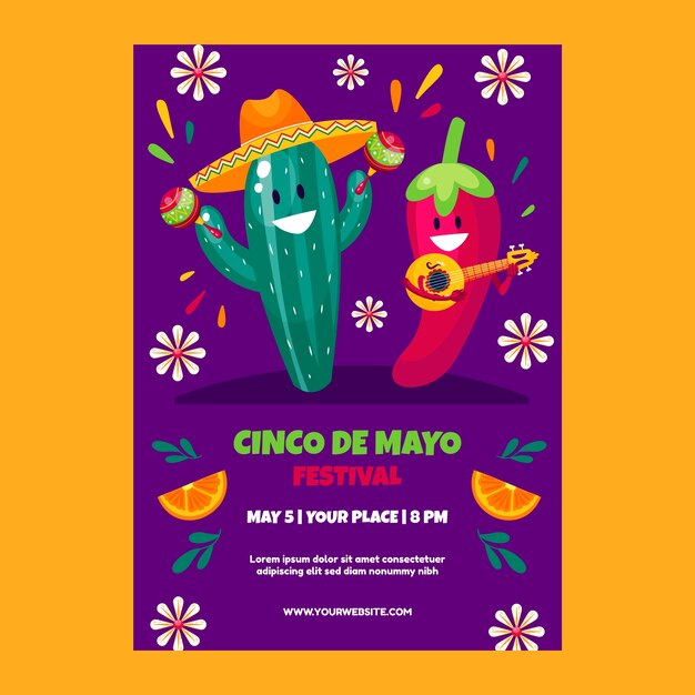 Cinco de Mayo 축하를 위한 평면 수직 포스터 템플릿