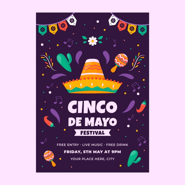 Flat vertical poster template for cinco de mayo celebration