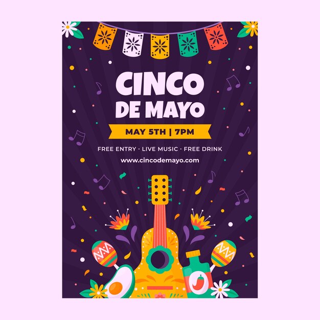 Flat vertical poster template for cinco de mayo celebration