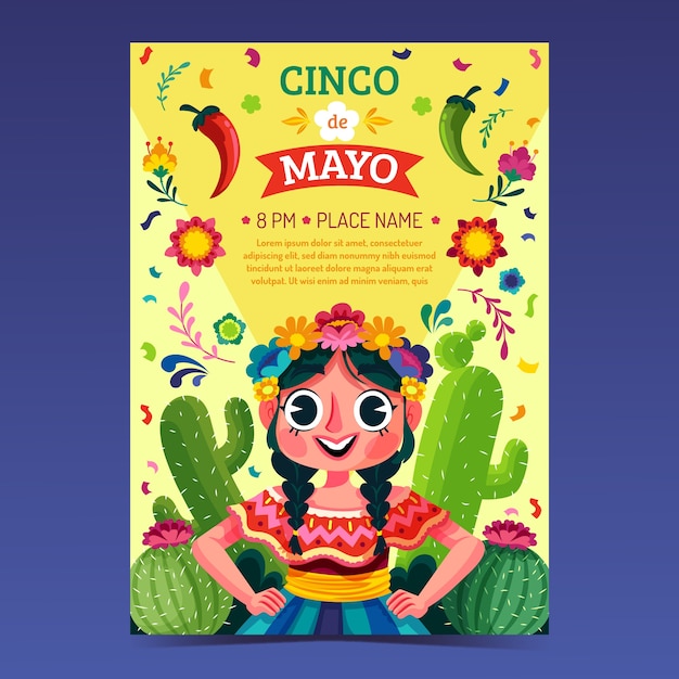 Cinco de Mayo 축하를 위한 평면 수직 포스터 템플릿