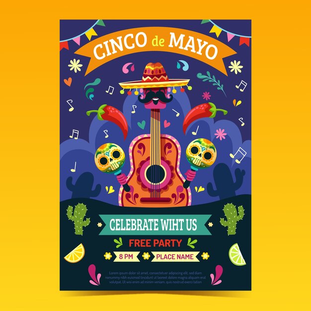 Cinco de Mayo 축하를 위한 평면 수직 포스터 템플릿