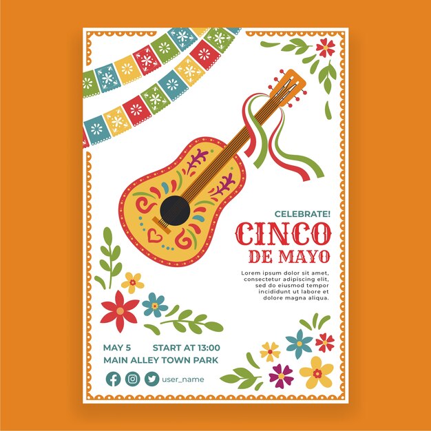 Cinco de Mayo 축하를 위한 평면 수직 포스터 템플릿