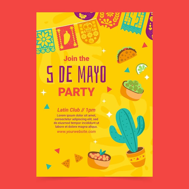 Cinco de Mayo 축하를 위한 평면 수직 포스터 템플릿