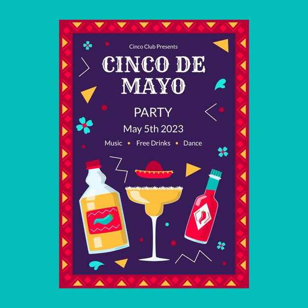 flat vertical poster template for cinco de mayo celebration