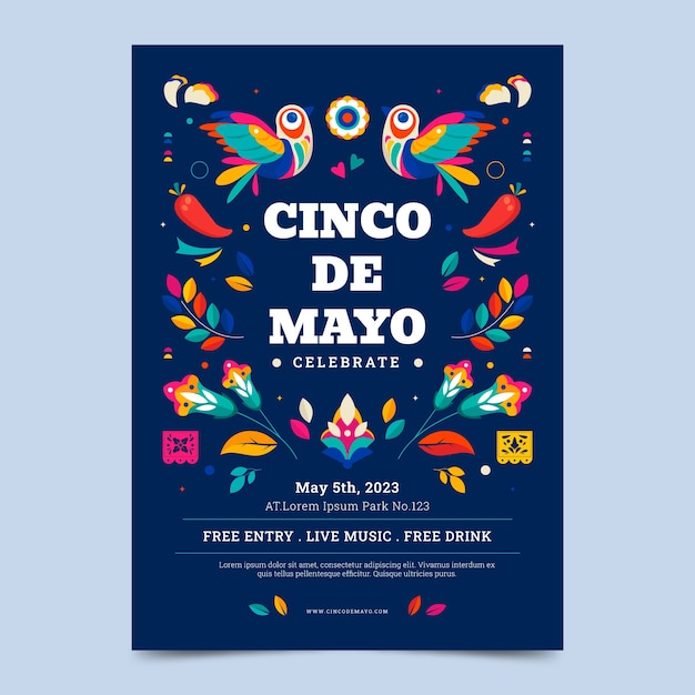 Cinco de Mayo 축하를 위한 평면 수직 포스터 템플릿