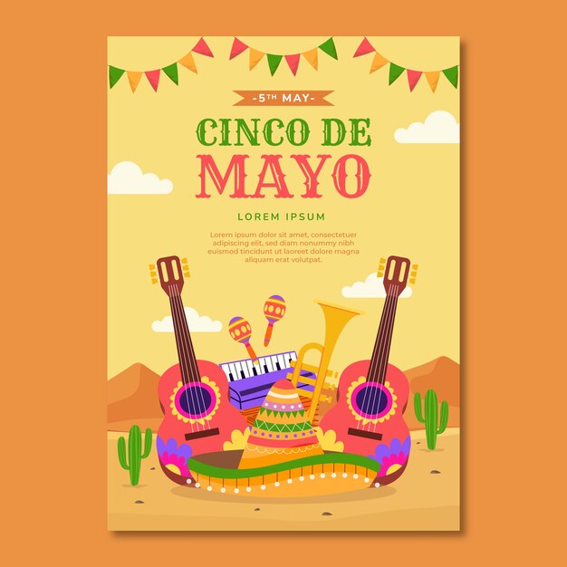 Flat vertical poster template for cinco de mayo celebration