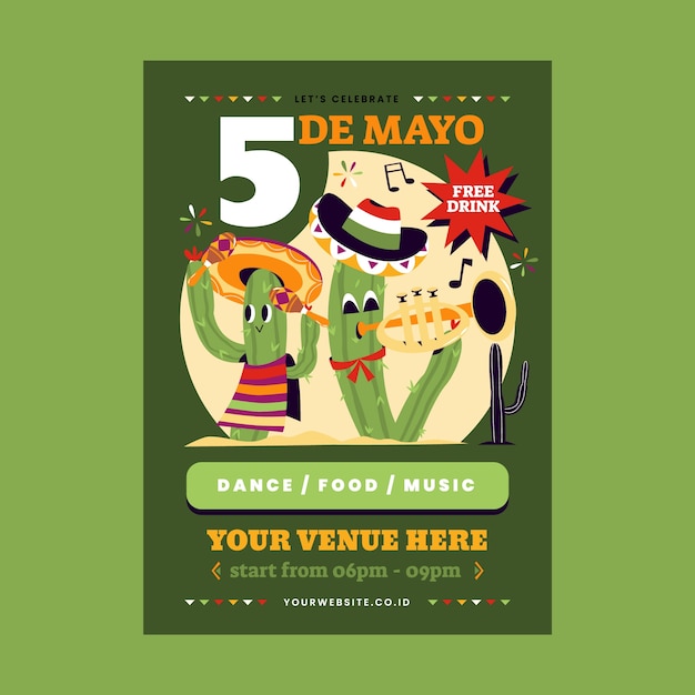 Flat vertical poster template for cinco de mayo celebration