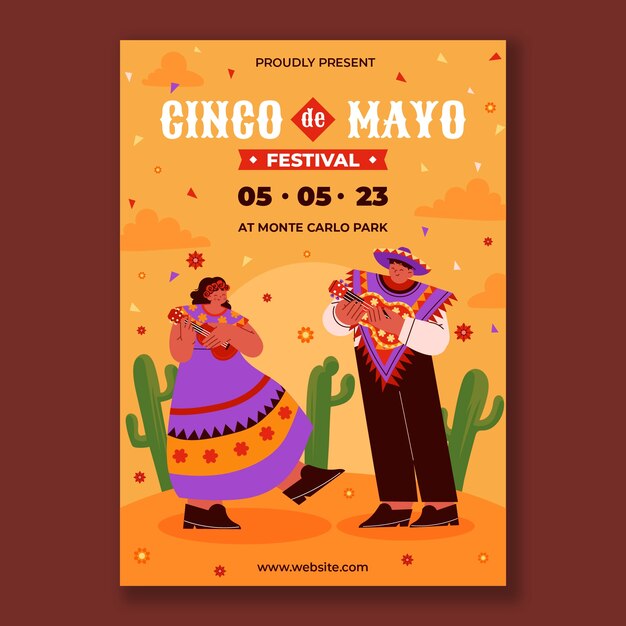 Cinco de Mayo 축하를 위한 평면 수직 포스터 템플릿