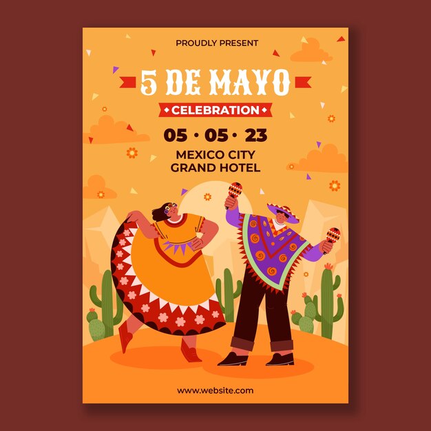 Cinco de Mayo 축하를 위한 평면 수직 포스터 템플릿