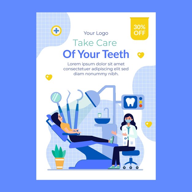 Free vector flat vertical poster template for dental clinic business